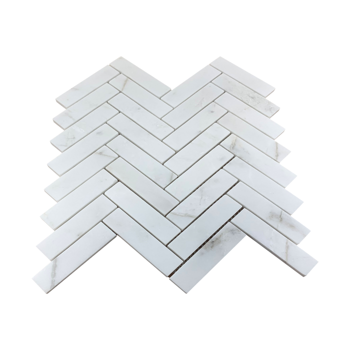 Daphne White 1x4 Polished Herringbone Mosaic