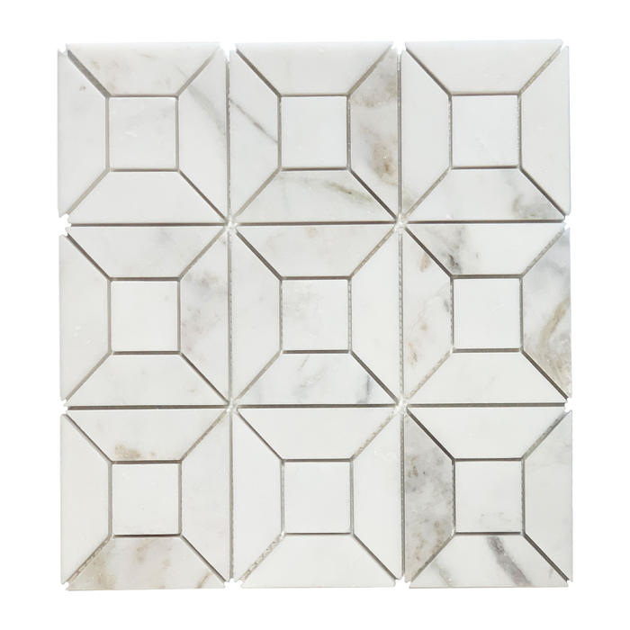 Daphne White Polished Geometric Square Mosaic