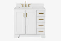 Ariel taylor (36"& 37") left offset single rectangle sink vanity with marble (0.75"& 1.5") countertop.