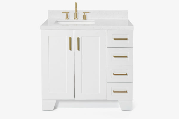 Ariel taylor (36"& 37") left offset single rectangle sink vanity with marble (0.75"& 1.5") countertop.