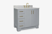 Ariel taylor (36"& 37") right offset single rectangle sink vanity with marble (0.75" & 1.5")countertop.