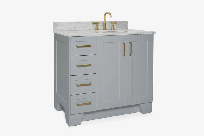Ariel taylor (36"& 37") right offset single rectangle sink vanity with marble (0.75" & 1.5")countertop.