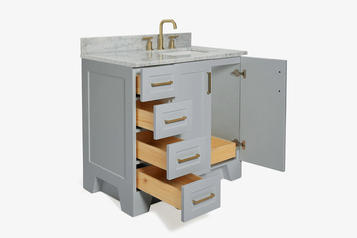 Ariel taylor (36"& 37") right offset single rectangle sink vanity with marble (0.75" & 1.5")countertop.