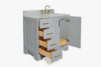Ariel taylor (36"& 37") right offset single rectangle sink vanity with marble (0.75" & 1.5")countertop.