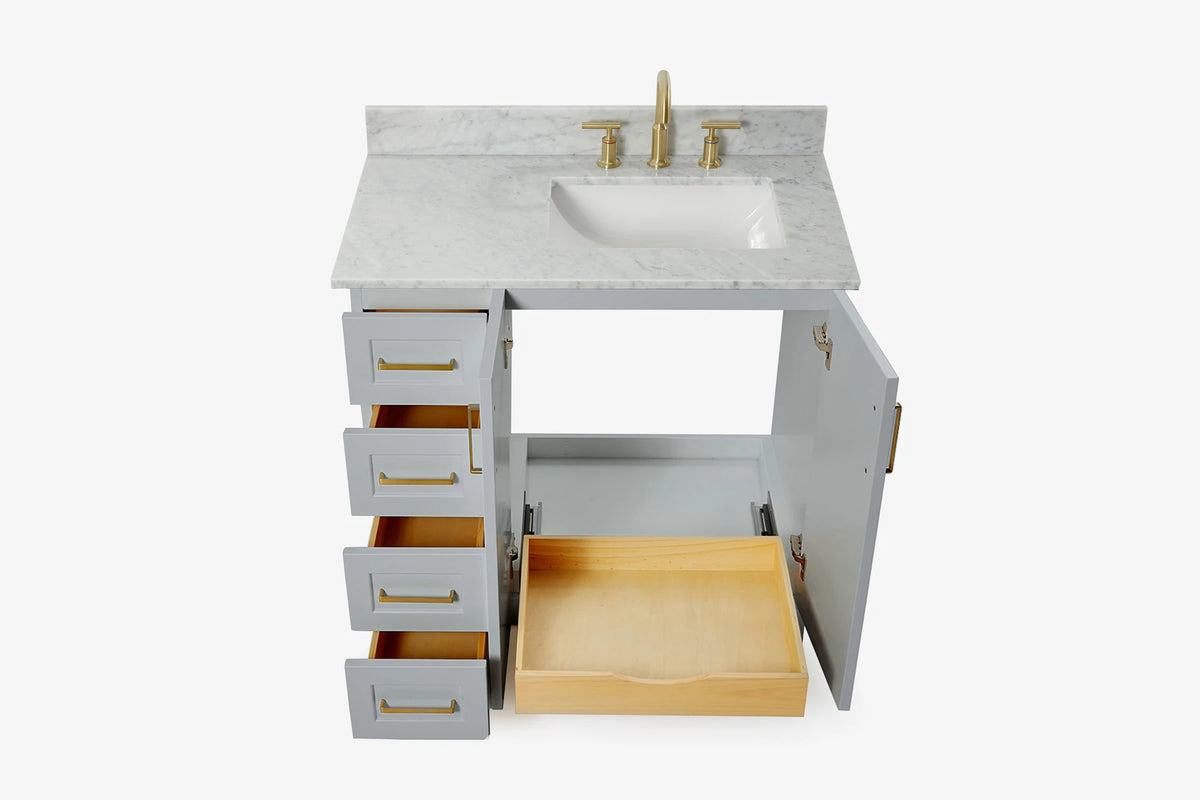 Ariel taylor (36"& 37") right offset single rectangle sink vanity with marble (0.75" & 1.5")countertop.