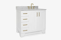 Ariel taylor (36"& 37") right offset single rectangle sink vanity with marble (0.75" & 1.5")countertop.