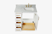 Ariel taylor (36"& 37") right offset single rectangle sink vanity with marble (0.75" & 1.5")countertop.