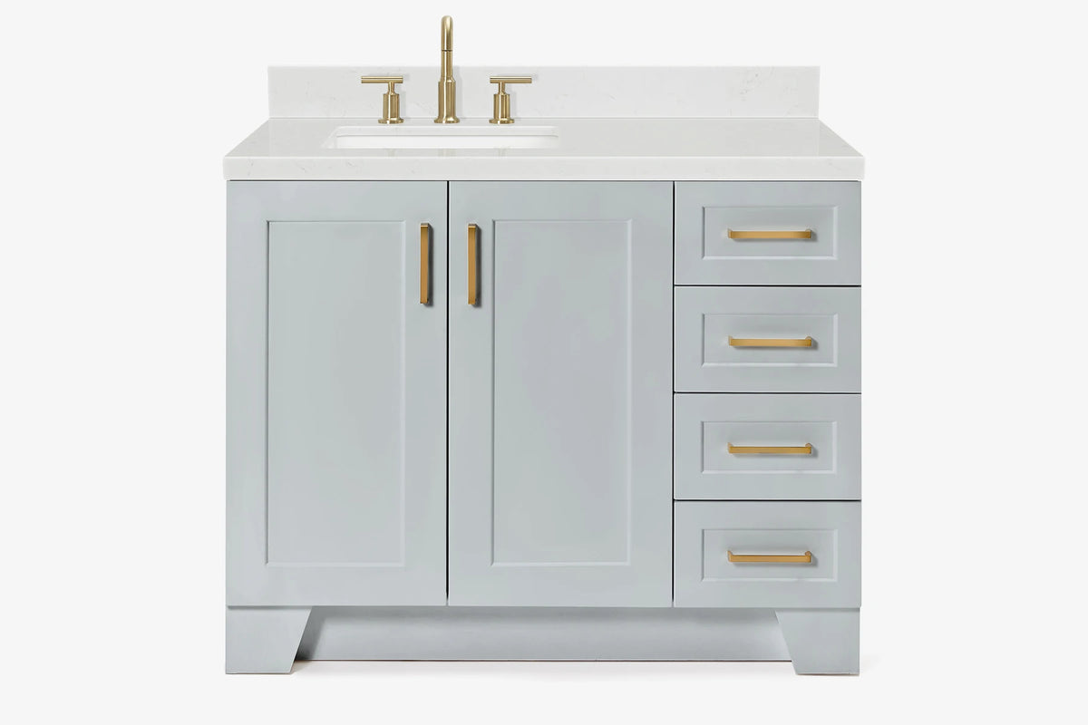 Ariel taylor (42" & 43") left offset single rectangle sink vanity with marble (0.75"& 1.5") countertop.