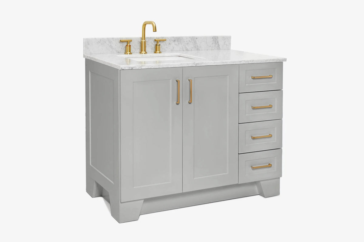 Ariel taylor (42" & 43") left offset single rectangle sink vanity with marble (0.75"& 1.5") countertop.