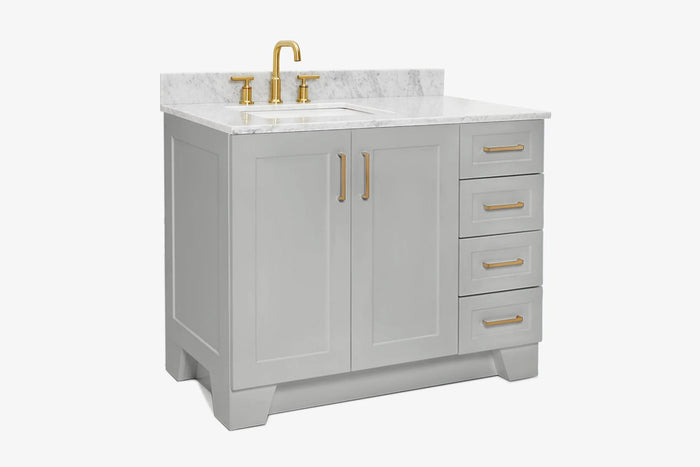 Ariel taylor (42" & 43") left offset single rectangle sink vanity with marble (0.75"& 1.5") countertop.