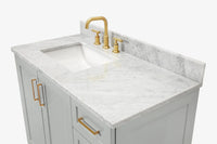 Ariel taylor (42" & 43") left offset single rectangle sink vanity with marble (0.75"& 1.5") countertop.