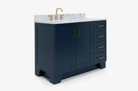 Ariel taylor (42" & 43") left offset single rectangle sink vanity with marble (0.75"& 1.5") countertop.