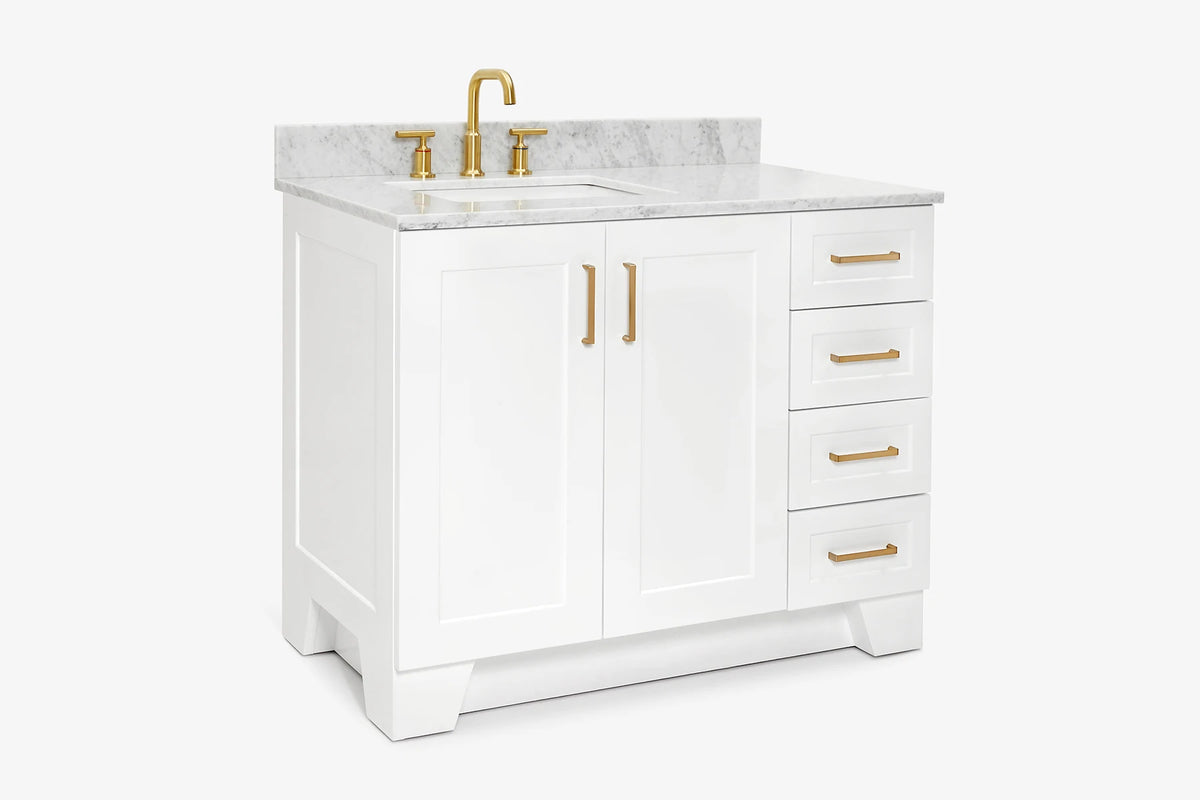 Ariel taylor (42" & 43") left offset single rectangle sink vanity with marble (0.75"& 1.5") countertop.