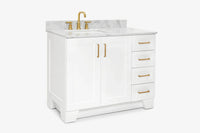 Ariel taylor (42" & 43") left offset single rectangle sink vanity with marble (0.75"& 1.5") countertop.