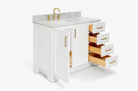 Ariel taylor (42" & 43") left offset single rectangle sink vanity with marble (0.75"& 1.5") countertop.