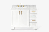 Ariel taylor (42" & 43") left offset single rectangle sink vanity with marble (0.75"& 1.5") countertop.