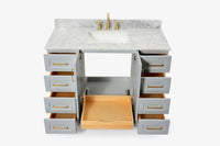 Ariel magnolia 43 in. rectangle sink vanity with 1.5 in. carrara white countertop in white