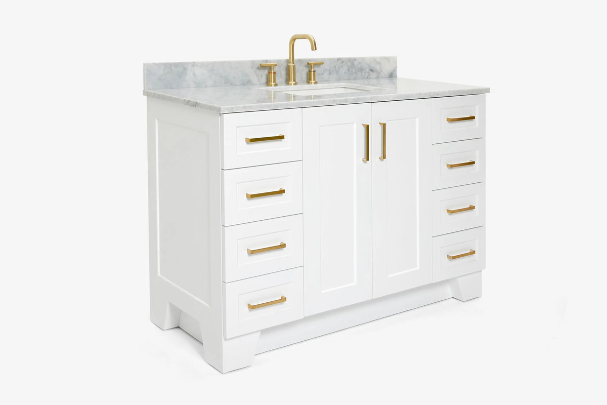 Ariel magnolia 43 in. rectangle sink vanity with 1.5 in. carrara white countertop in white