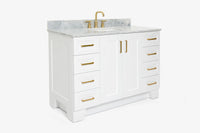 Ariel magnolia 43 in. rectangle sink vanity with 1.5 in. carrara white countertop in white