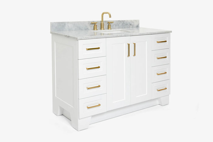 Ariel magnolia 43 in. rectangle sink vanity with 1.5 in. carrara white countertop in white