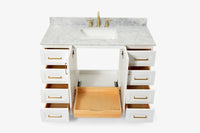 Ariel magnolia 43 in. rectangle sink vanity with 1.5 in. carrara white countertop in white