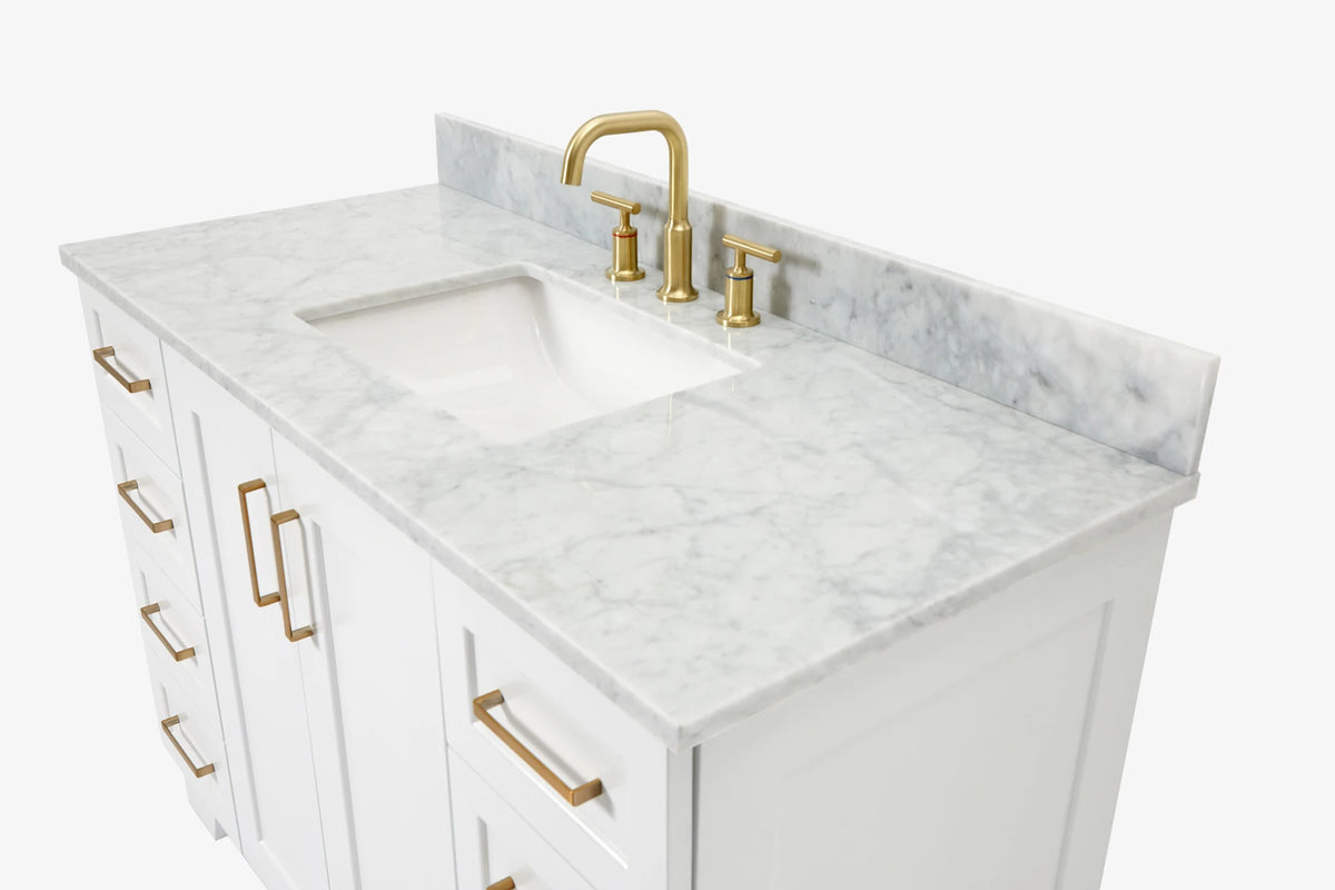 Ariel taylor (36"& 37") left offset single rectangle sink vanity with marble (0.75"& 1.5") countertop.