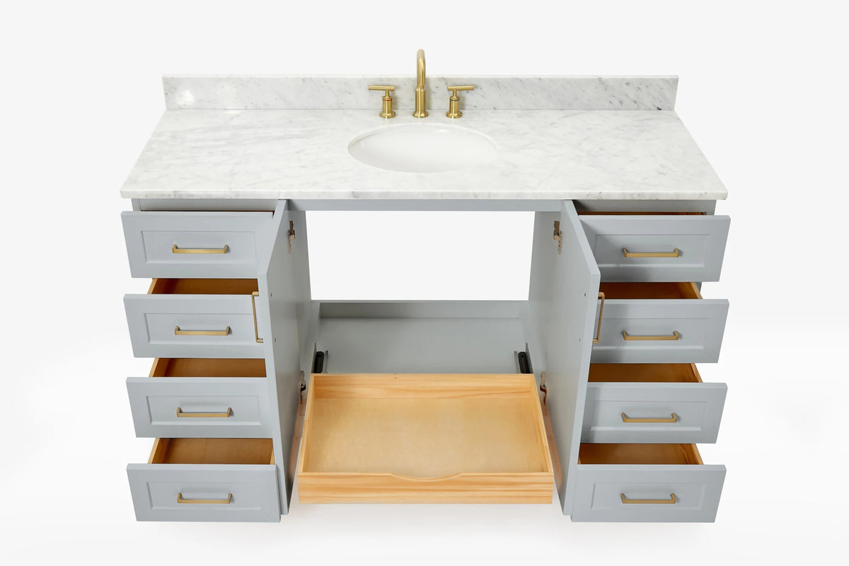 Ariel taylor (60"& 61")single oval sink vanity with marble (0.75"& 1.5") countertop.