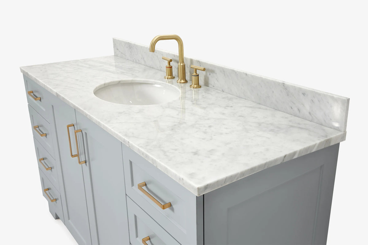 Ariel taylor (60"& 61")single oval sink vanity with marble (0.75"& 1.5") countertop.