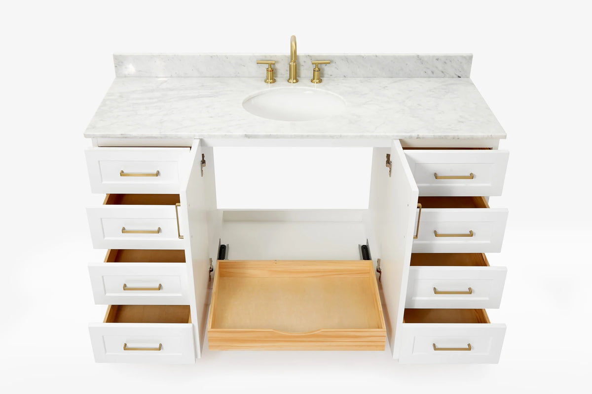 Ariel taylor (60"& 61")single oval sink vanity with marble (0.75"& 1.5") countertop.