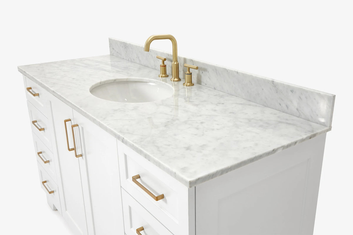 Ariel taylor (60"& 61")single oval sink vanity with marble (0.75"& 1.5") countertop.