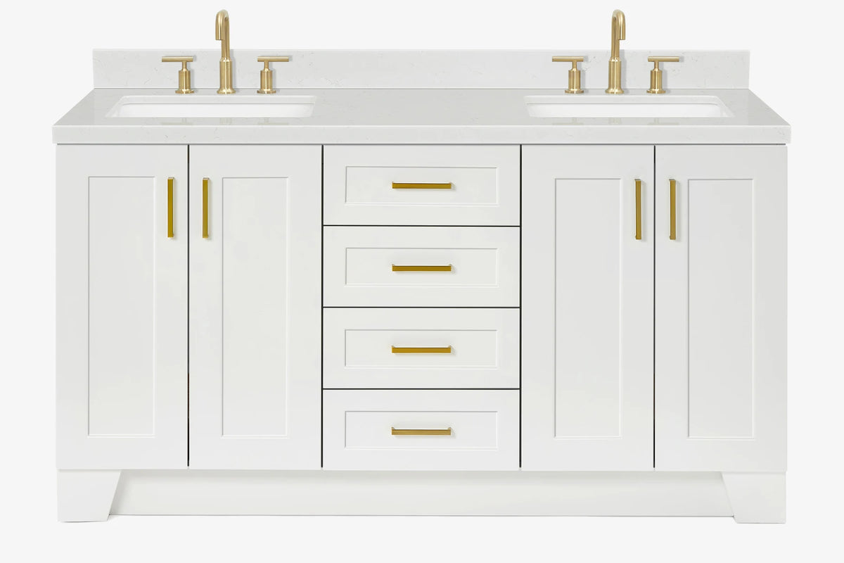 Ariel taylor (66"& 67") double rectangle sink vanity with marble countertop (0.75"& 1.5") edge.