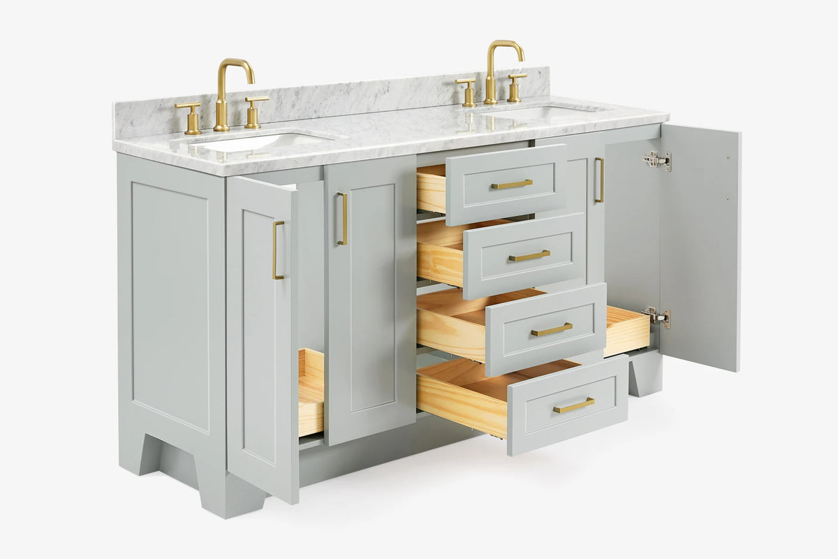 Ariel taylor (66"& 67") double rectangle sink vanity with marble countertop (0.75"& 1.5") edge.