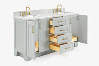 Ariel taylor (66"& 67") double rectangle sink vanity with marble countertop (0.75"& 1.5") edge.