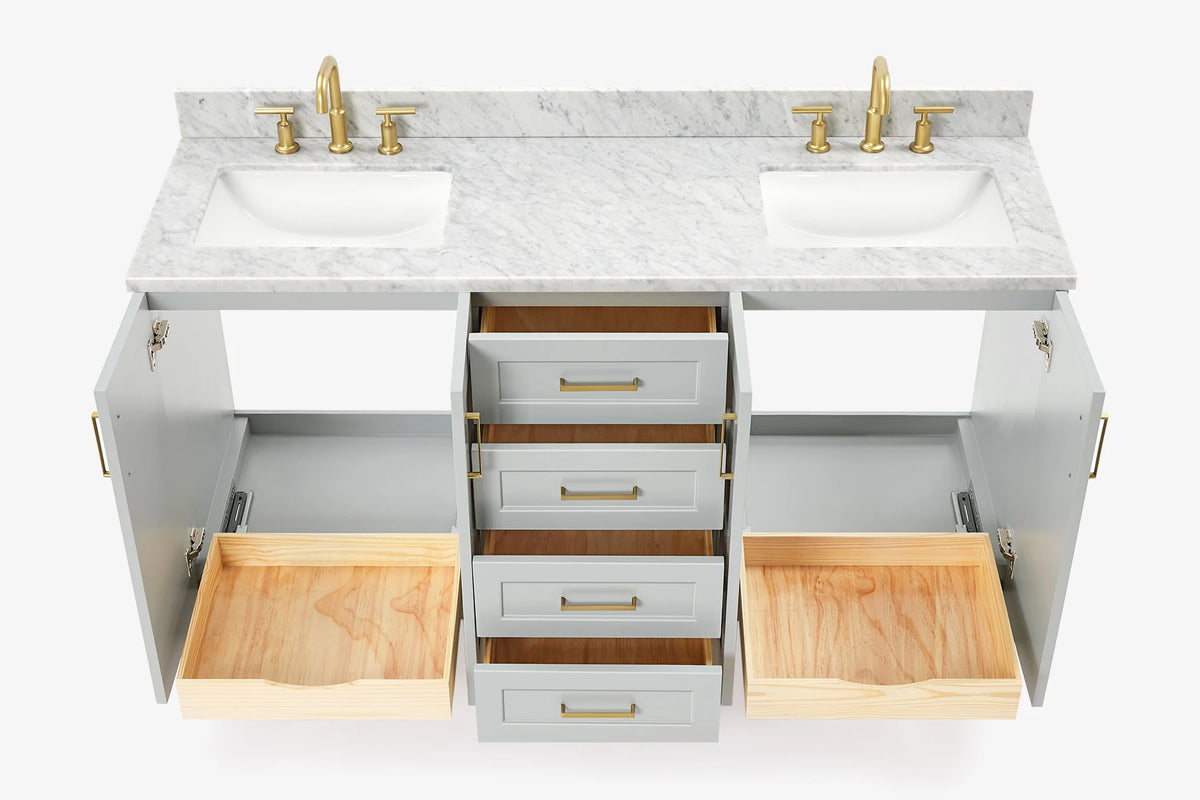 Ariel taylor (66"& 67") double rectangle sink vanity with marble countertop (0.75"& 1.5") edge.
