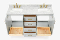 Ariel taylor (66"& 67") double rectangle sink vanity with marble countertop (0.75"& 1.5") edge.