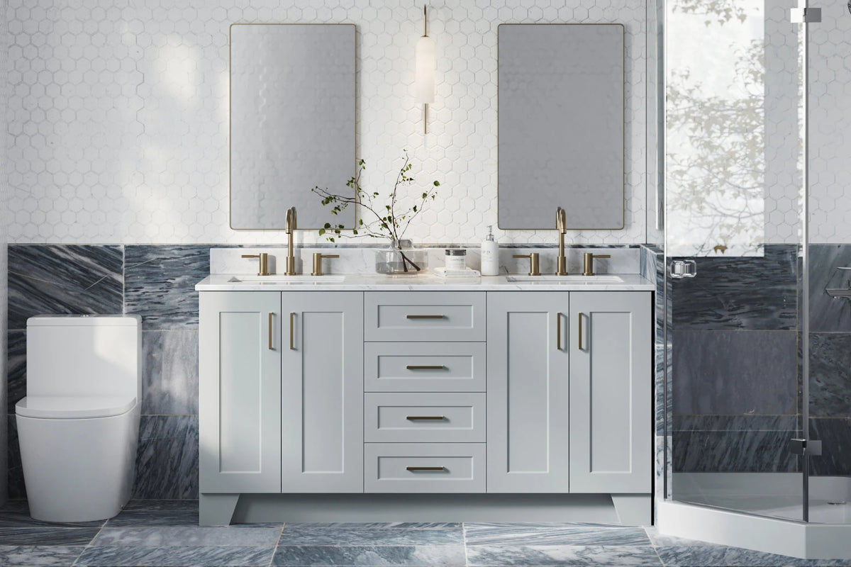 Ariel taylor (66"& 67") double rectangle sink vanity with marble countertop (0.75"& 1.5") edge.