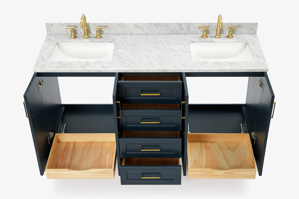 Ariel taylor (66"& 67") double rectangle sink vanity with marble countertop (0.75"& 1.5") edge.