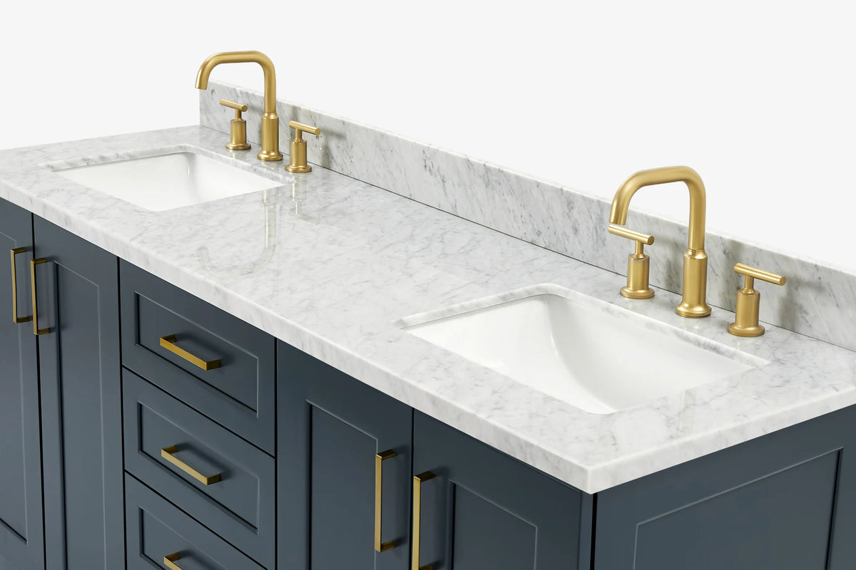 Ariel taylor (66"& 67") double rectangle sink vanity with marble countertop (0.75"& 1.5") edge.