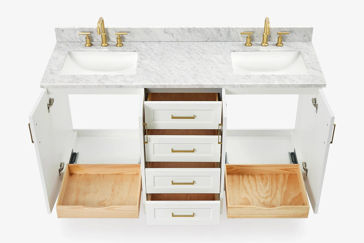 Ariel taylor (66"& 67") double rectangle sink vanity with marble countertop (0.75"& 1.5") edge.