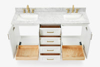 Ariel taylor (66"& 67") double rectangle sink vanity with marble countertop (0.75"& 1.5") edge.