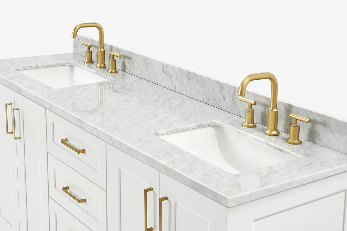 Ariel taylor (66"& 67") double rectangle sink vanity with marble countertop (0.75"& 1.5") edge.