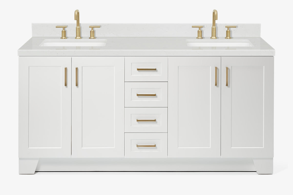 Ariel taylor (72"& 73") double rectangle sink vanity with marble (0.75" & 1.5") countertop.