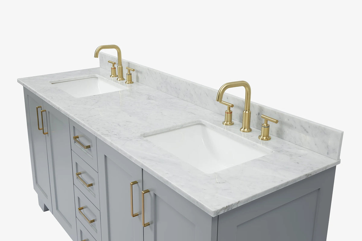 Ariel taylor (72"& 73") double rectangle sink vanity with marble (0.75" & 1.5") countertop.