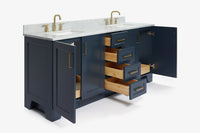 Ariel taylor (72"& 73") double rectangle sink vanity with marble (0.75" & 1.5") countertop.