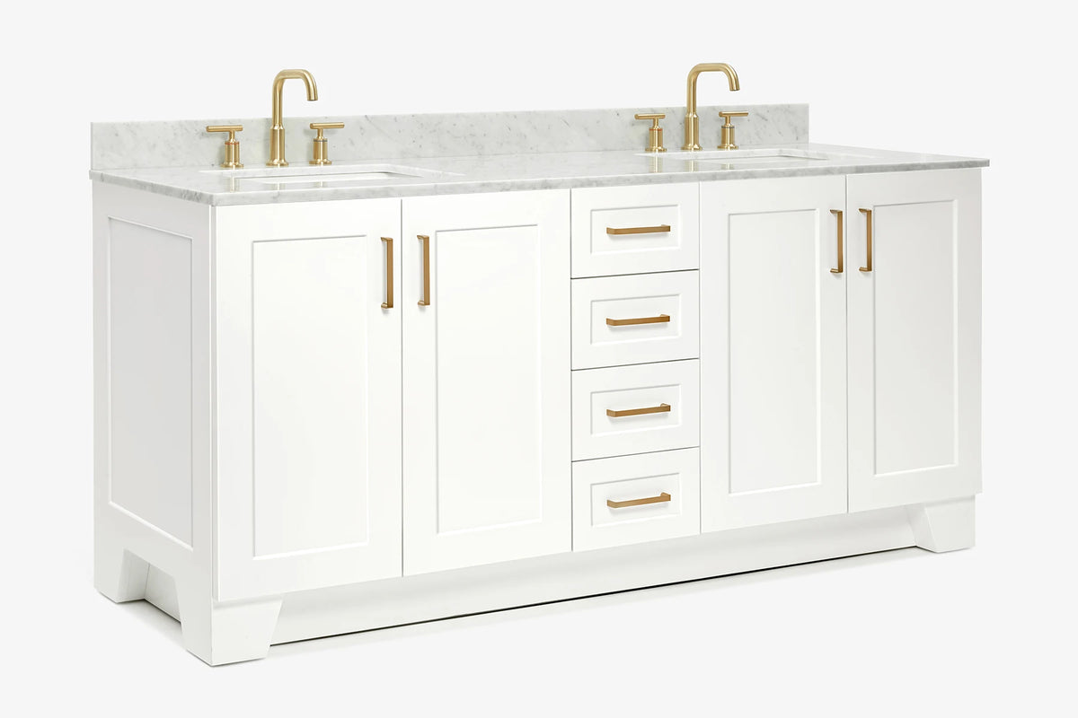 Ariel taylor (72"& 73") double rectangle sink vanity with marble (0.75" & 1.5") countertop.