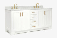 Ariel taylor (72"& 73") double rectangle sink vanity with marble (0.75" & 1.5") countertop.