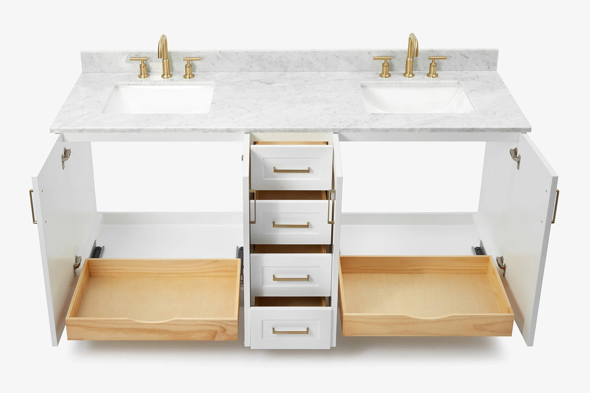 Ariel taylor (72"& 73") double rectangle sink vanity with marble (0.75" & 1.5") countertop.