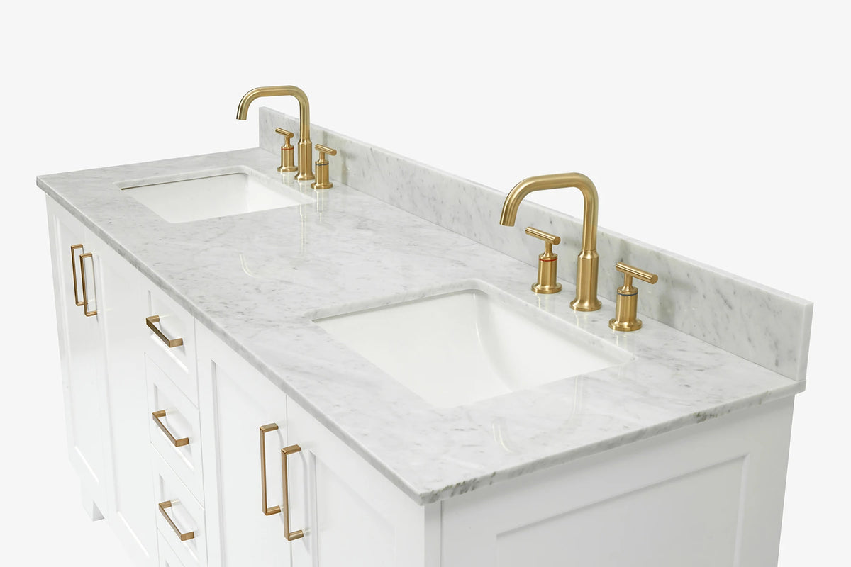 Ariel taylor (72"& 73") double rectangle sink vanity with marble (0.75" & 1.5") countertop.