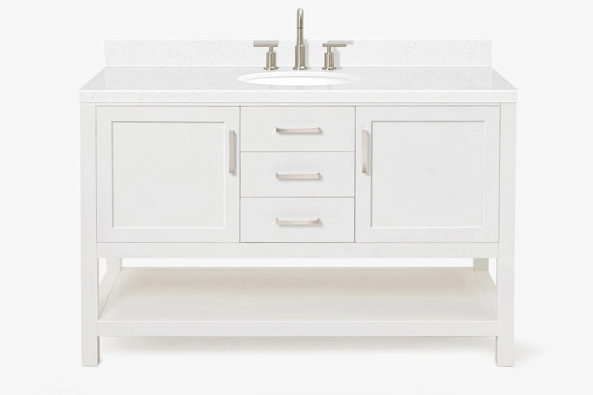 Ariel bayhill 54-55 in. oval sink vanity with carrara white marble (0.75,1.5) countertop