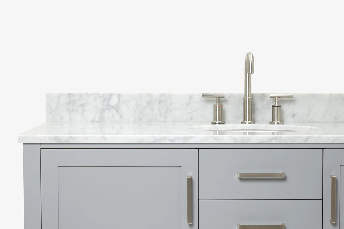 Ariel bayhill 54-55 in. oval sink vanity with carrara white marble (0.75,1.5) countertop